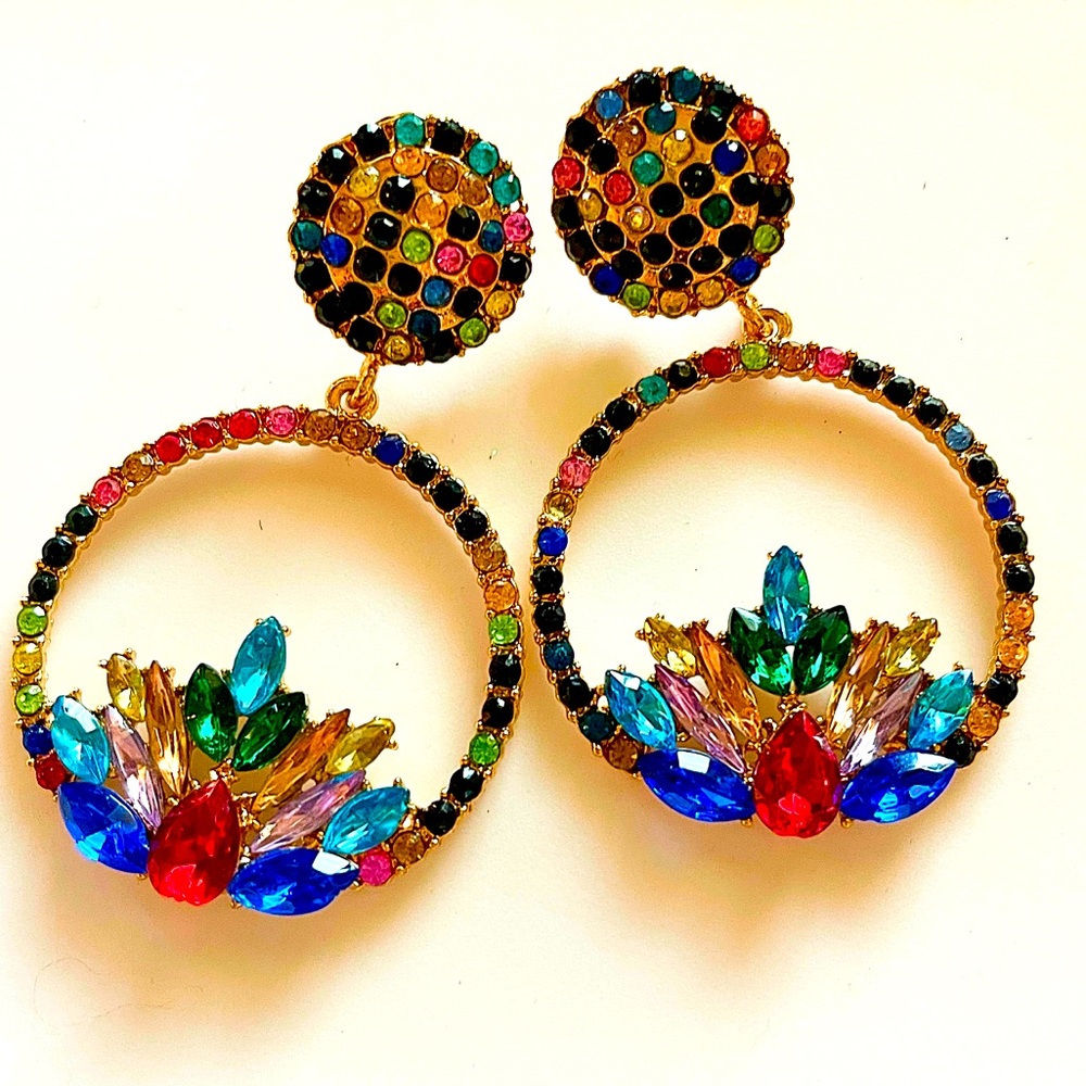 Multi Color Crystal Hoops